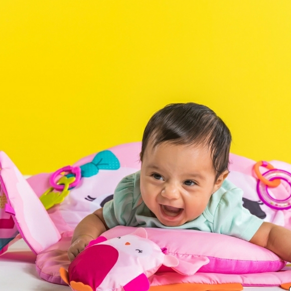 ☆Like New☆BRIGHT STARTS Pink Owl Activity Gym/Tummy Time Mat Lounger With Toys☆ - Picture 4 of 14